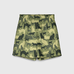 Детские спортивные шорты 3D Кошачий камуфляж в зеленой гамме