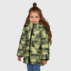 Зимняя куртка для девочек 3D Кошачий камуфляж в зеленой гамме - фото 2