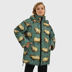 Женская зимняя куртка Oversize Капибары на траве - фото 2