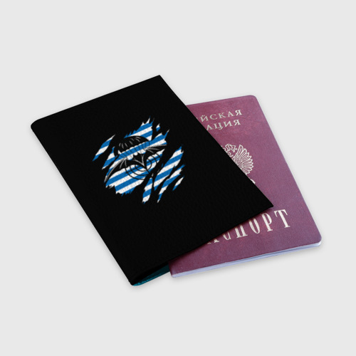 Обложка для паспорта матовая кожа Спецназ ГРУ - порванная, цвет голубой - фото 3