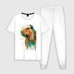 Мужская пижама с белой футболкой хлопок Капибара акварельная живопись