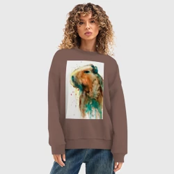Женский свитшот oversize без начеса хлопок Капибара акварельная живопись - фото 2