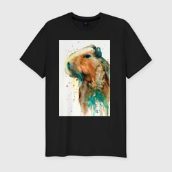 Мужская футболка хлопок Slim Капибара акварельная живопись