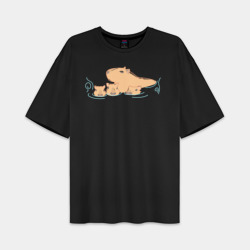 Мужская футболка Oversize хлопок premium Семья капибар плавает