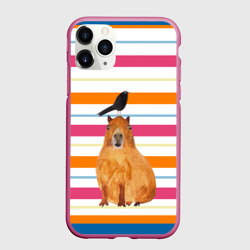 Чехол для iPhone 11 Pro матовый Капибара с птичкой