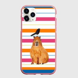 Чехол для iPhone 11 Pro Max матовый Капибара с птичкой