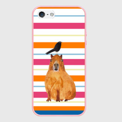 Чехол для iPhone 5/5S матовый Капибара с птичкой
