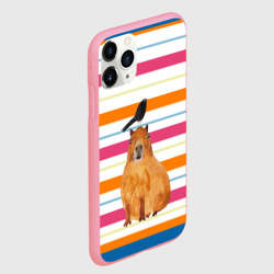 Чехол для iPhone 11 Pro Max матовый Капибара с птичкой - фото 2