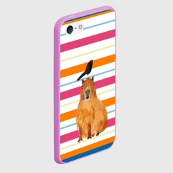 Чехол для iPhone 5/5S матовый Капибара с птичкой - фото 2