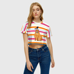 Женская футболка Crop-top 3D Капибара с птичкой - фото 2