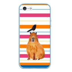 Чехол для iPhone 5/5S матовый Капибара с птичкой