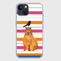 Чехол для iPhone 14 Капибара с птичкой