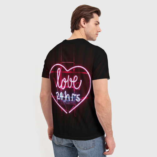 Мужская футболка 3D Неоновая любовь 24 часа, цвет 3D печать - фото 4