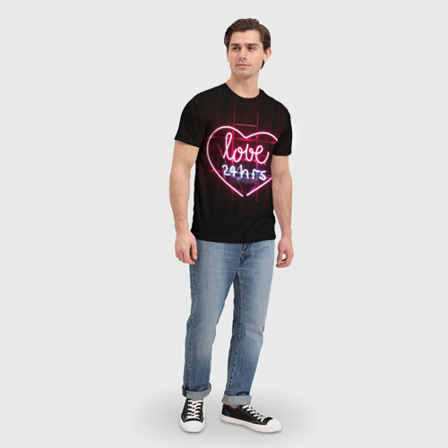 Мужская футболка 3D Неоновая любовь 24 часа, цвет 3D печать - фото 5