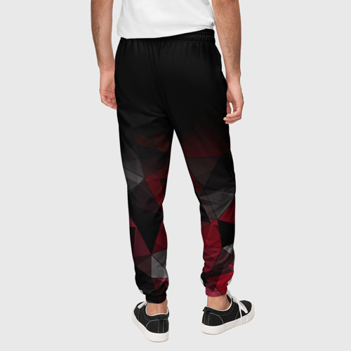 Мужские брюки 3D с принтом Черно-красный  геометрический, вид сзади #2