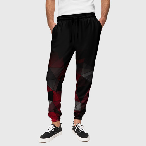 Мужские брюки 3D с принтом Черно-красный  геометрический, вид сбоку #3