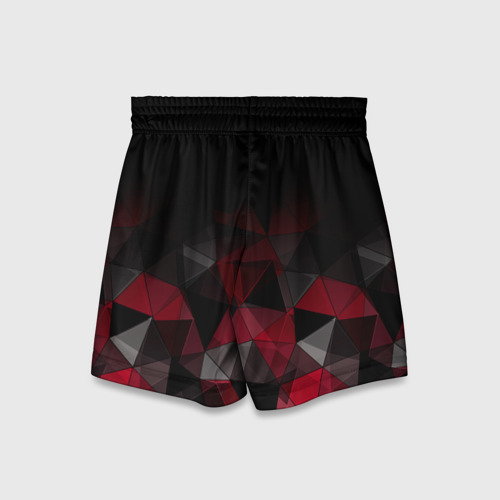 Детские спортивные шорты 3D с принтом Черно-красный  геометрический, вид сзади #1
