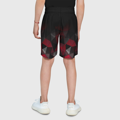 Детские спортивные шорты 3D с принтом Черно-красный  геометрический, вид сзади #2