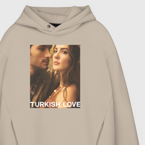 Мужское худи Oversize хлопок Turkish love, цвет миндальный - фото 4