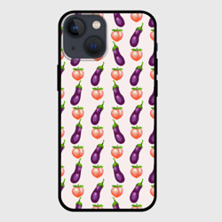 Чехол для iPhone 13 mini Баклажаны и персики паттерн