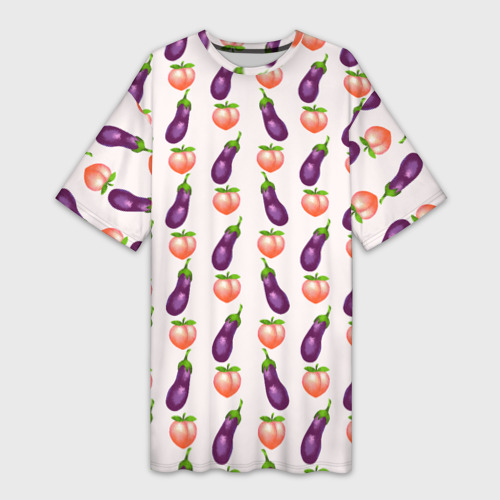 Платье-футболка с принтом Баклажаны и персики паттерн, вид спереди №1