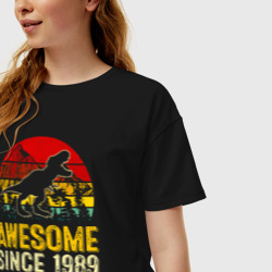 Женская футболка хлопок Oversize Потрясающий динозавр с 1989 года - фото 2