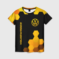 Женская футболка 3D Volkswagen - gold gradient: символ и надпись вертикально