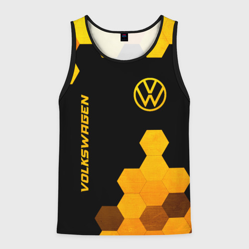 Мужская майка 3D Volkswagen - gold gradient: символ и надпись вертикально, цвет 3D печать