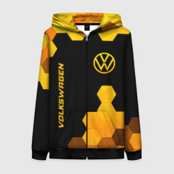 Женская толстовка 3D на молнии Volkswagen - gold gradient: символ и надпись вертикально