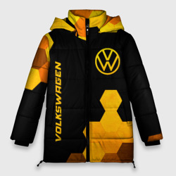 Женская зимняя куртка Oversize Volkswagen - gold gradient: символ и надпись вертикально