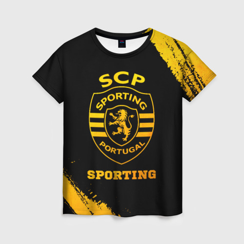 Женская футболка 3D с принтом Sporting - gold gradient, вид спереди #2