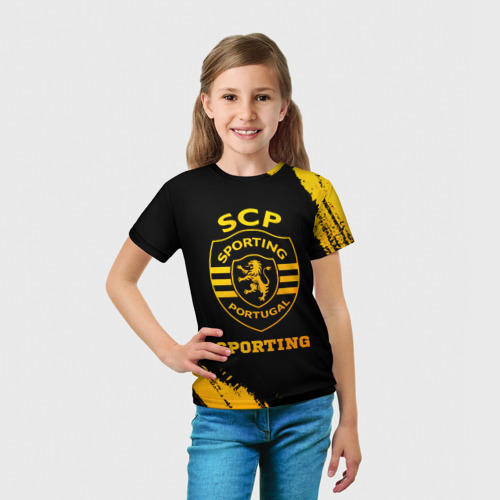 Детская футболка 3D с принтом Sporting - gold gradient, вид сбоку #3