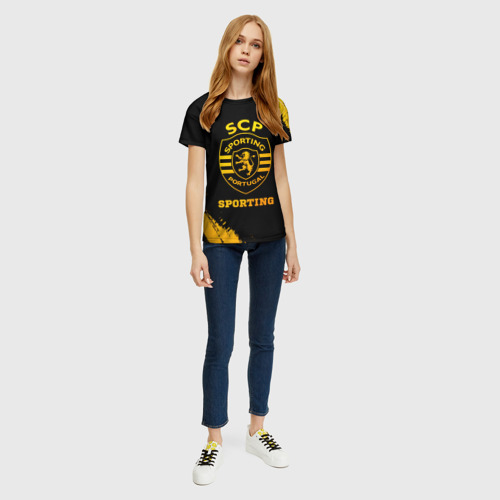 Женская футболка 3D с принтом Sporting - gold gradient, вид сбоку #3