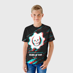 Детская футболка 3D Gears of War в стиле glitch и баги графики на темном фоне - фото 2