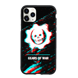 Чехол для iPhone 11 Pro Max матовый Gears of War в стиле glitch и баги графики на темном фоне