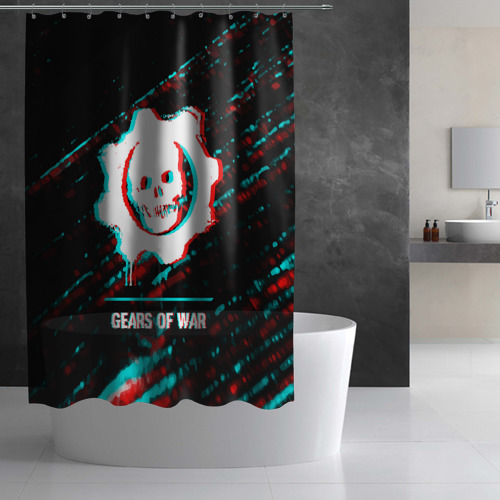 Штора 3D для ванной Gears of War в стиле glitch и баги графики на темном фоне - фото 3