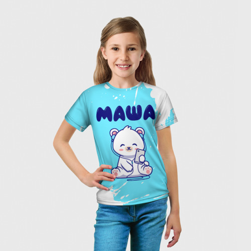 Детская футболка 3D Маша белый мишка, цвет 3D печать - фото 5