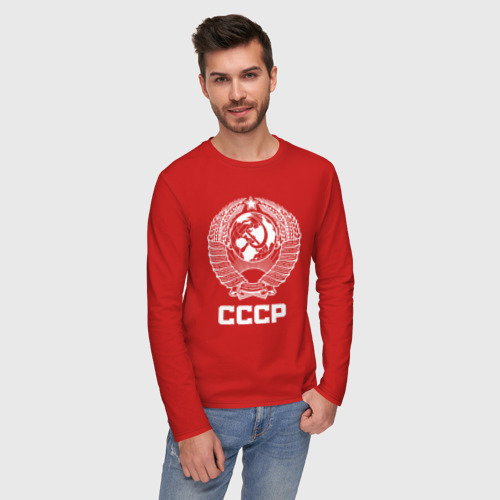 Мужской лонгслив хлопок Герб СССР Союз Советских Социалистических Республик, цвет красный - фото 3