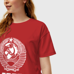 Женская футболка хлопок Oversize Герб СССР Союз Советских Социалистических Республик - фото 2