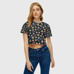 Женская футболка Crop-top 3D Баклажаны персики бананы паттерн - фото 2