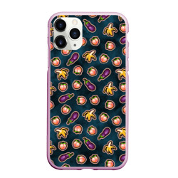 Чехол для iPhone 11 Pro матовый Баклажаны персики бананы паттерн