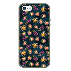 Чехол для iPhone 5/5S матовый Баклажаны персики бананы паттерн
