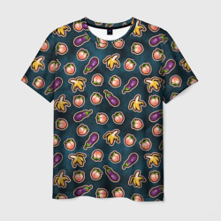 Мужская футболка 3D Баклажаны персики бананы паттерн