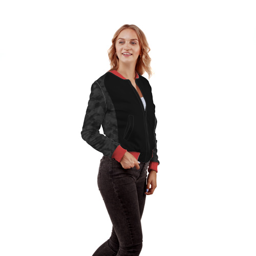 Женский бомбер 3D Кроссфит униформа - черный камуфляж, цвет красный - фото 4