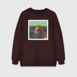 Женский свитшот oversize без начеса хлопок Капибара и мандарины