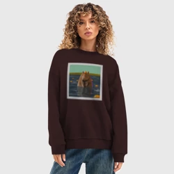 Женский свитшот oversize без начеса хлопок Капибара и мандарины - фото 2
