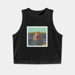 Женская укороченная майка-топ хлопок Капибара и мандарины