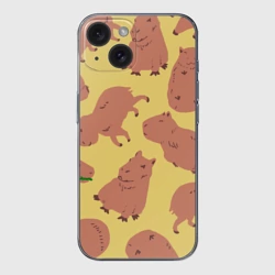 Чехол для iPhone 15 силиконовый с защитой камеры Паттенрн из капибар