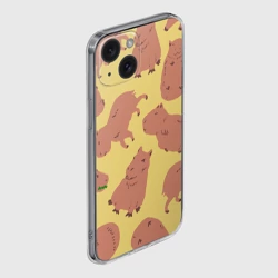 Чехол для iPhone 15 силиконовый с защитой камеры Паттенрн из капибар - фото 2