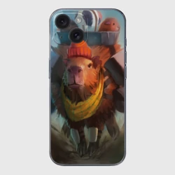 Чехол для iPhone 15 силиконовый с защитой камеры Капибара спешит домой